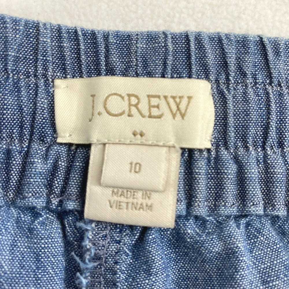 J.Crew Pants Women 10‎ Blue Chambray Drawstring Cuffed Tapered Coastal Nautical